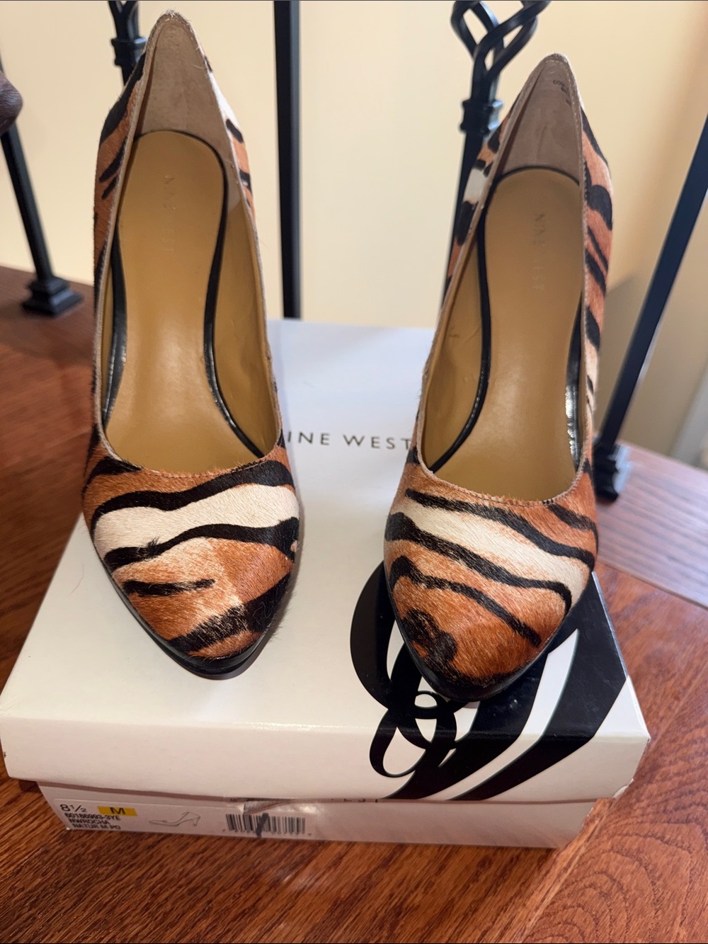 Nine West Tiger-Print Pointed Toe Pumps - Brown/Black/White